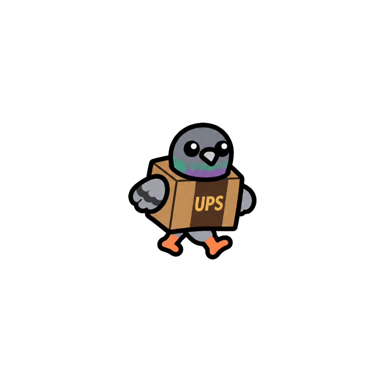 Ultimate Pigeon Send mascot: a pigeon carrying a UPS delivery box